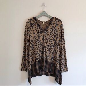 Energe | Leopard and Plaid Button Top